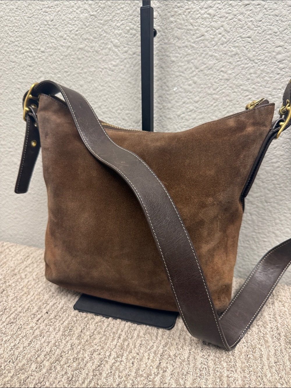 Vintage Coach Legacy Brown Suede Hobo Bag with Dark Brown Leather Strap